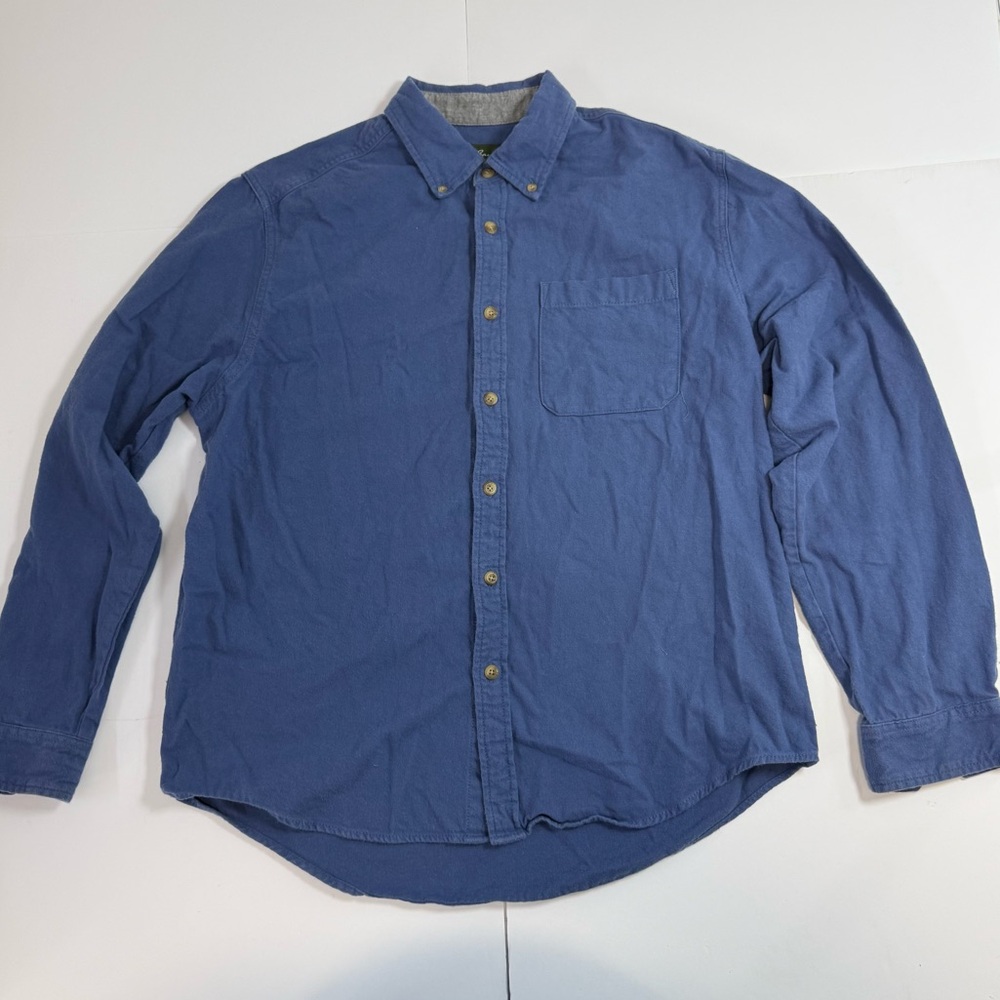 Eddie Bauer Blue Button Down Shirt Men’s Large Cotton Long Sleeve Pocket Casual